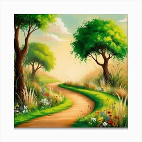 Landscape With Trees And Flowers Canvas Print