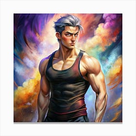 Muscular Man With Silver Hair Digital Painting Canvas Print