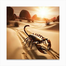 A Lone, Golden Brown Scorpion With Razor Sharp Tail And Menacing Gaze Walking Slowly Across The Desert Sand Canvas Print