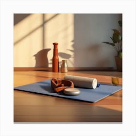 Yoga Mat On Wooden Floor Canvas Print