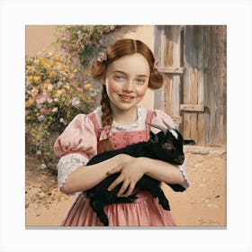 Little Girl With Goat Canvas Print