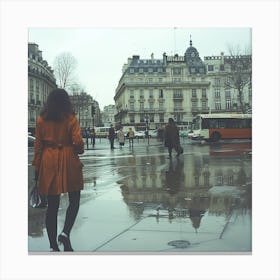 Woman Walking In The Rain In Paris Canvas Print