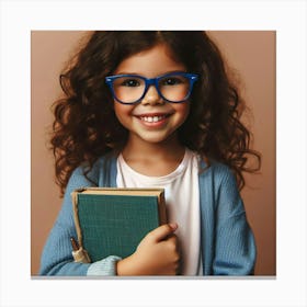 Little Girl With Glasses Holding Book Canvas Print