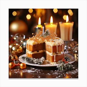 Christmas Cake With Candles Canvas Print