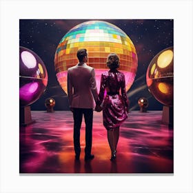 Couple in front Disco Ball. Minimal Canvas Print