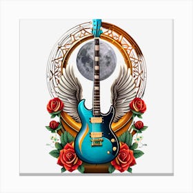 Electric Guitar With Roses And Moon Canvas Print