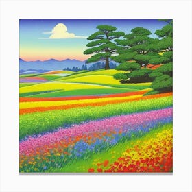 Field Of Flowers in Rainbow Colors Canvas Print