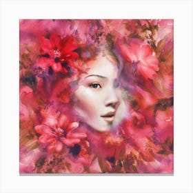 Asian Woman With Flowers Canvas Print