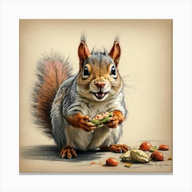 Squirrel Eating Nuts Canvas Print