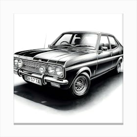 A Black And White Pencil Sketch Of A Ford Cortina 1976 Canvas Print