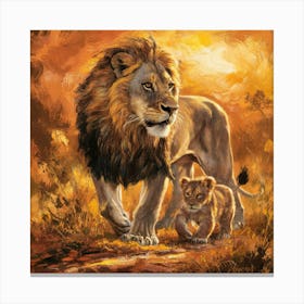 Lion And Cub 2 Canvas Print