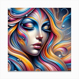 Colorful Woman With Colorful Hair Canvas Print