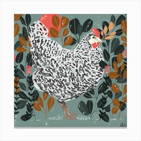 The Chicken And The Leaves Square Canvas Print
