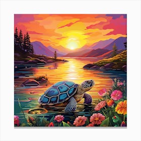 Turtle At Sunset Canvas Print