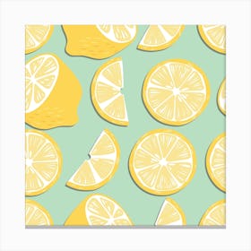 Lemon Pattern On Green Square Canvas Print