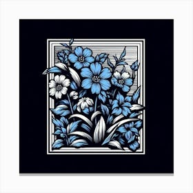 Blue Flowers In A Frame 1 Canvas Print