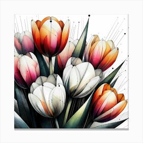 Tulps Bouquett - Abstract Line Art Illustration 69 Canvas Print