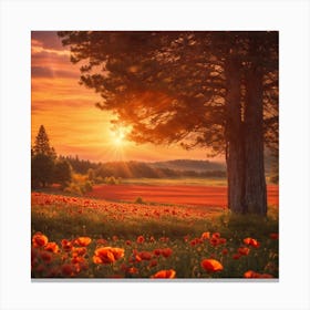 Poppy Field With A Pine Tree Growing In The Middle(3) Canvas Print