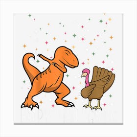 Dabbing Dinosaur Turkey Thanksgiving Shirt For Kids Boys Canvas Print