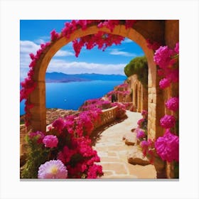 Pink Flowers By The Sea Canvas Print