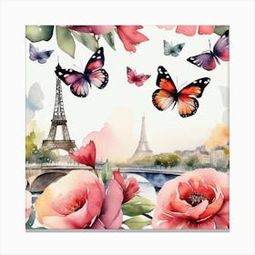 Paris Roses And Butterflies 9 Canvas Print