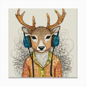 Deer With Headphones 1 Canvas Print