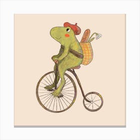 Digital Animals On Wheels Frog Penny Farthing Cycling French Baguette Berret Canvas Print