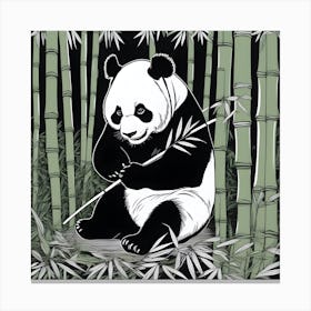 Panda Bear In Bamboo Forest Linocut Canvas Print