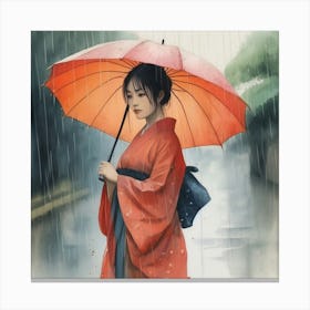 Japanese Woman In The Rain 1 Canvas Print