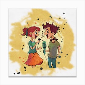 Boy And A Girl Singing Canvas Print