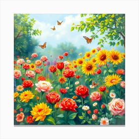 Roses In The Garden 1 Canvas Print