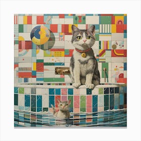 Cat In The Pool 2 Canvas Print