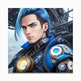 Surreal sci-fi anime cyborg limited edition 6/10 different characters Blue Haired Hero Canvas Print