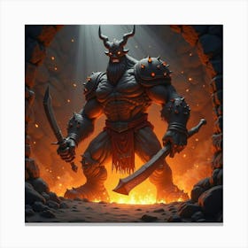 A Mythical Giant Forging Weapons In A Fiery, Otherworldly Forge 1 Canvas Print