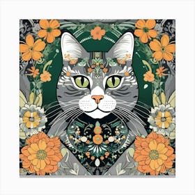 william morris Cat portrait With Flowers Canvas Print