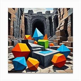 Ellora Caves, India Cubism Style Canvas Print