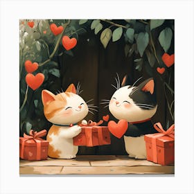 Charming Cats Exchange Heart 5 Canvas Print