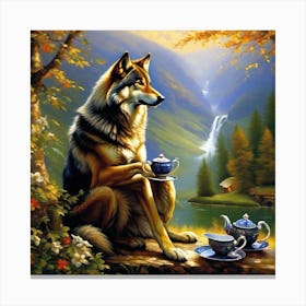 Wolf With Tea Canvas Print