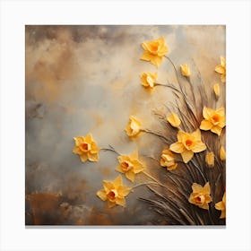 Daffodils Waving Stem Pointed Leaves Yellow Flashes Brown 9 Canvas Print