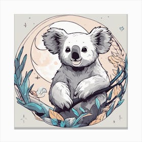 Sticker Art Design, Koala Howling To A Full Moon, Kawaii Illustration, White Background, Flat Colors 1 Canvas Print