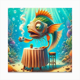 Fish At The Table with coffee Canvas Print