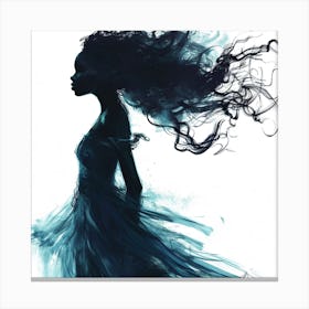 Silhouette Of A Woman In Blue Dress Canvas Print