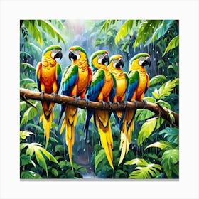 Parrots In The Rain art print Canvas Print