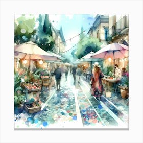 Watercolor Of A Market Canvas Print