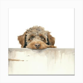 Dog Peeking Over The Wall 21 Canvas Print