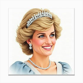 Graceful Princess Diana With A Joyful Smile, Watercolor And Colorful Scene 1 Canvas Print