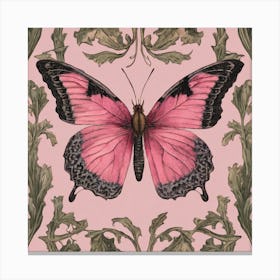 William Morris Print Pink Butterfly Botanical Canvas Print