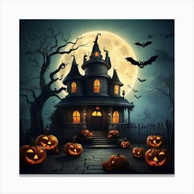 Halloween House With Pumpkins 13 Canvas Print