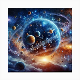 Planets In Space With Music Notes Canvas Print