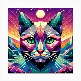 Indigo Low Poly Cat Canvas Print